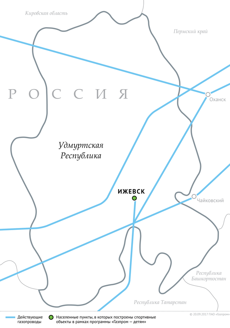 Схема магистральных газопроводов в Удмуртской Республике